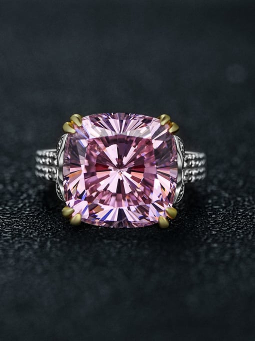 Pink [R 0357] 925 Sterling Silver High Carbon Diamond Geometric Luxury Ring